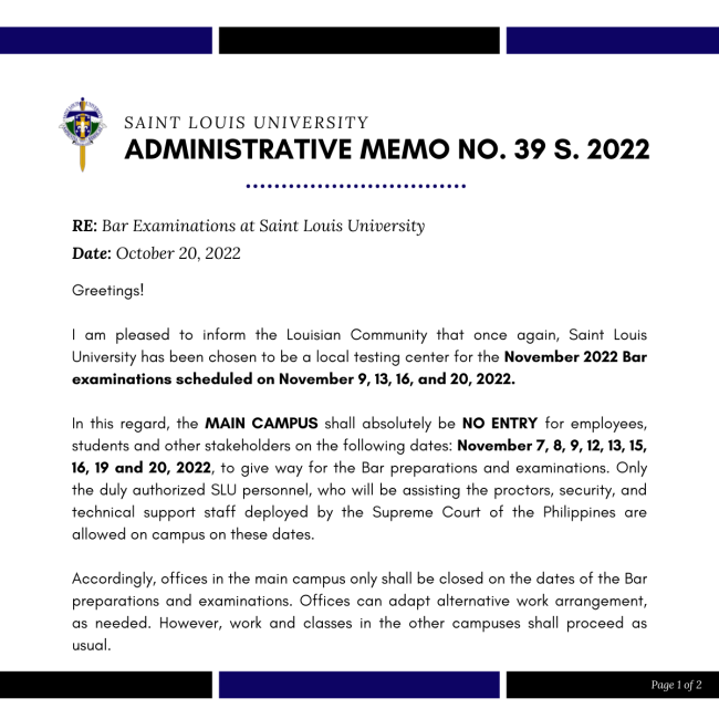 ADMINISTRATIVE MEMO NO. 39, S. 2022 - Saint Louis University, Philippines