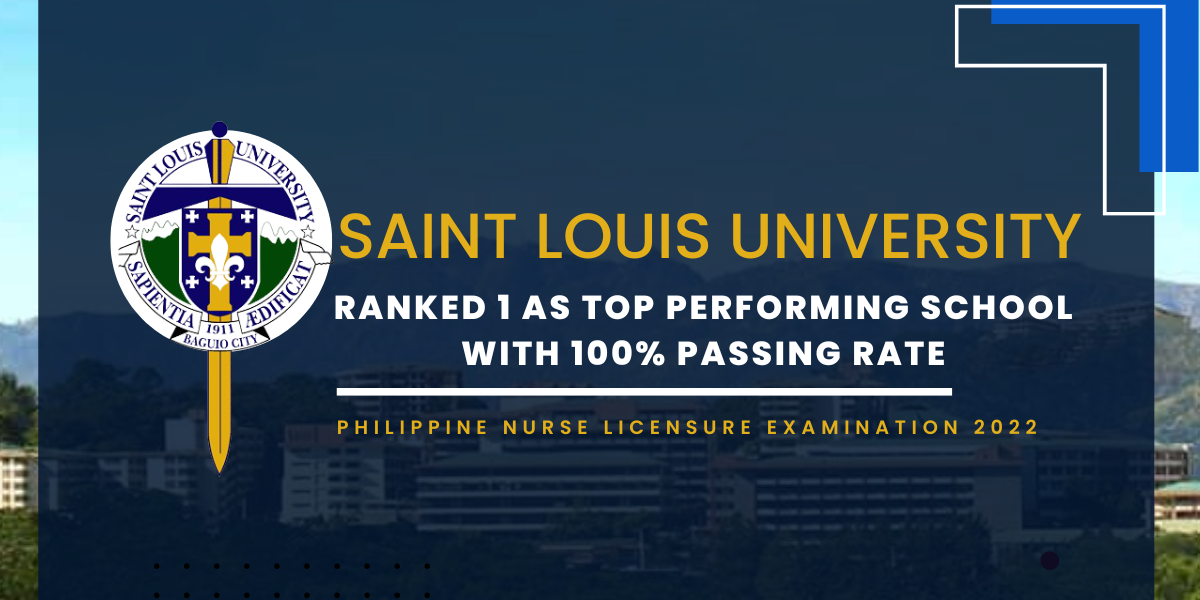 Saint Louis University is Rank 1 in the Nursing Licensure Exam with 100 Saint Louis University is Rank 1 in the Nursing Licensure Exam with 100