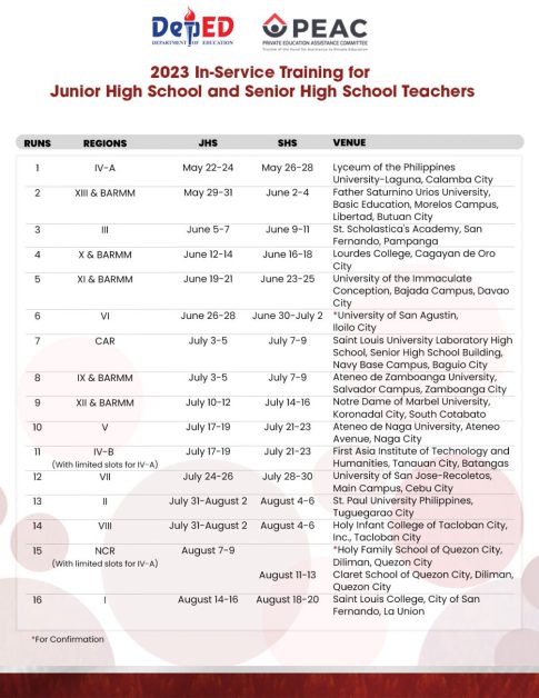 2023 INSET Schedule | Image from the Official Website of PEAC